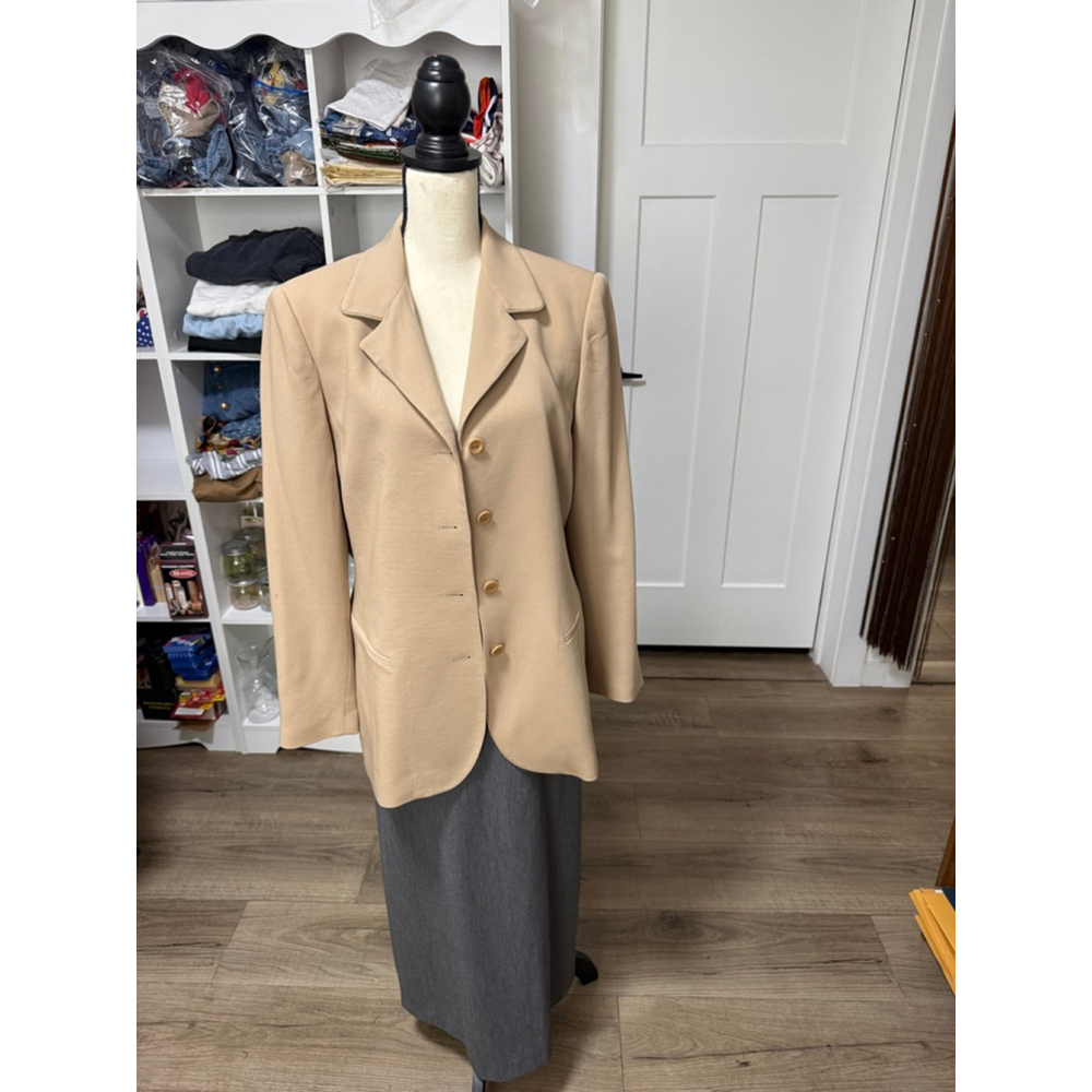 Oscar de la Renta Vintage Beige Wool Blazer Jacket Old Money Size 12-14